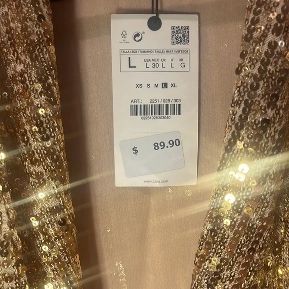 Zara Sparkling Gold Long Sleeve Dress NWT - Picture 6 of 10